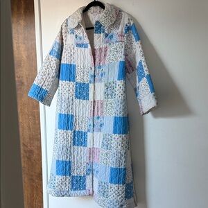 Vintage Patchwork Quilted Jacket - Blue and Pink